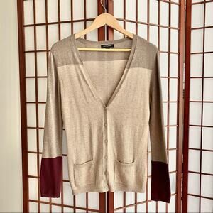 Banana Republic Tan Color Block V-Neck Cardigan